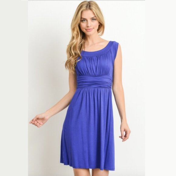 Gilli Kamile Sleeveless A-Line Grecian/Greek Style Dress Royal Blue/Soft Purple - Picture 1 of 13